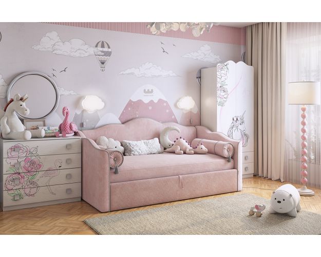 Кровать с подъемным механизмом Лея нежно-розовый / галька (велюр)