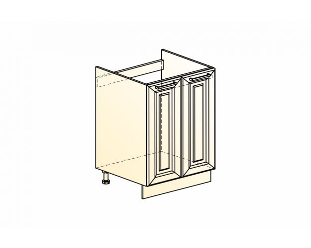 Атланта Шкаф рабочий под мойку L600 (2 дв. гл.) (эмаль) (Белый/Сливки патина платина)